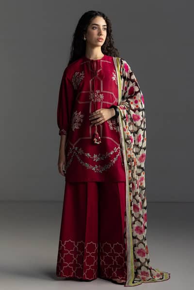 Elegant Embroidered 3 Piece Suit | Embroidered Shirt & Sleeves | Styli