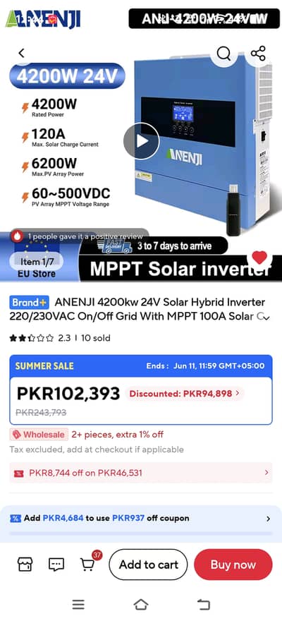 Anenji 4.2kv hybrid solar voltronic dual output pv6200 grid feeding