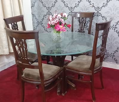 Wooden Dining Table Glass Top