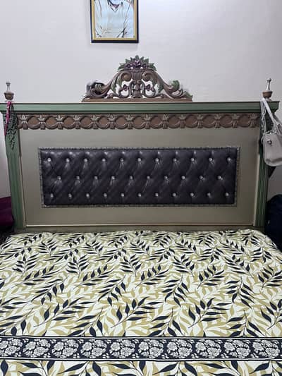 Strong wooden Bed With Side Table | Wooden Cupboard for Sale
