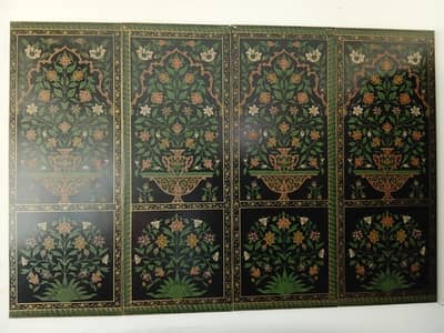 Hand-Painted Vintage Mughal Floral 4-Panel Wall Art / Screen