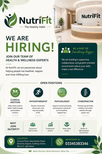 Need Chiropractor, Dietitian, psychiatrist, physiotherapist