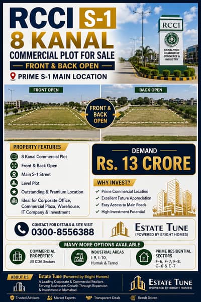RCCI S-1 8 Kanal Commercial Plot for Sale Front & Back Open | Prime S-1 Main Location