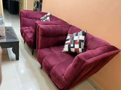 Maroon Velvet 7 Seater Sofa Set