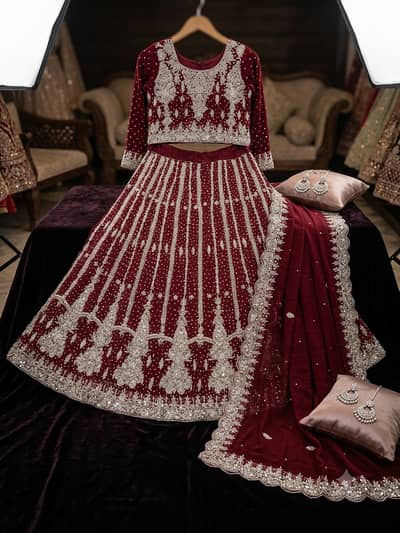 Elegant Maroon Bridal Lehenga Choli with Dupatta – Heavy Hand Embroid