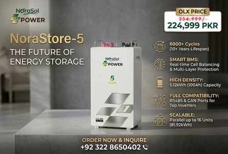 NoraStore-5 Lithium Battery | 5.12kWh LiFePO4 | 10+ Years Life
