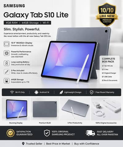 Samsung Galaxy Tab S10 Lite 4GB 64GB WiFi | S Pen | Box Pack | 10/10