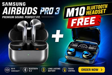 Samsung AirPods Pro 3 + FREE M10 Earbuds | Best Sound Quality Box Pack