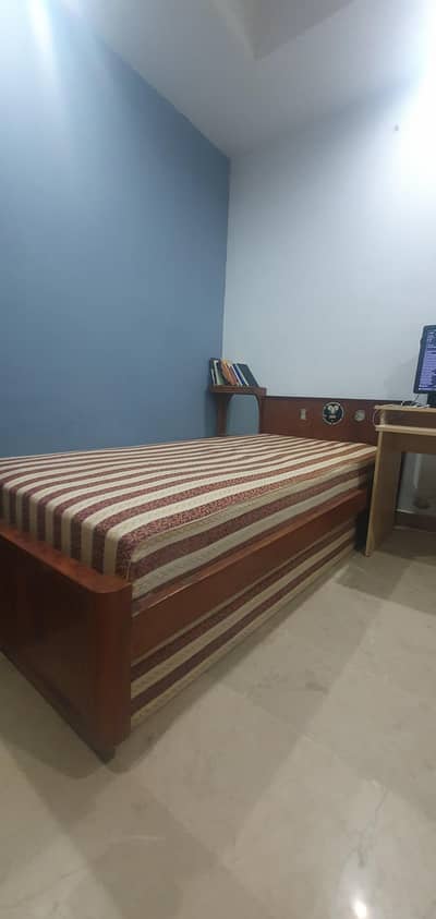 Wooden Bed with Dedicated Mattress and side table