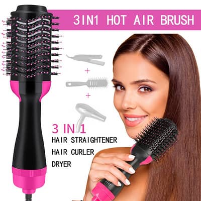 3-in-1 Hot Air Brush – Professional One-Step Hair Dryer, Straightener