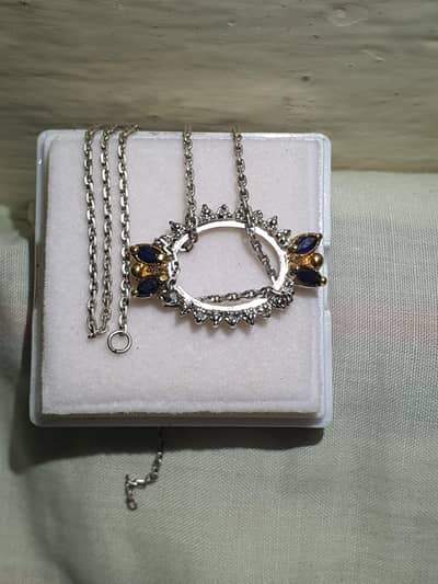 Natural Diamond & Sapphire Silver Pendent