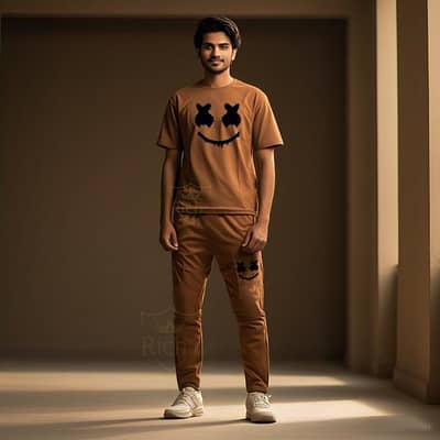 Man micro print track suit brown
