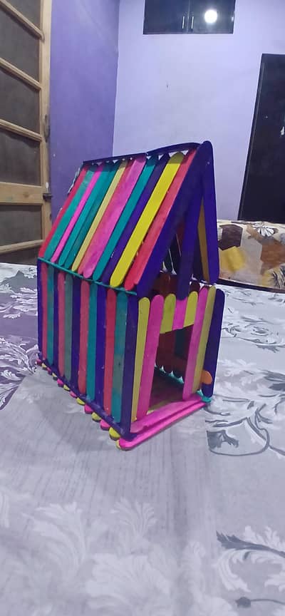 Hand made popsicle stick house color full craftation