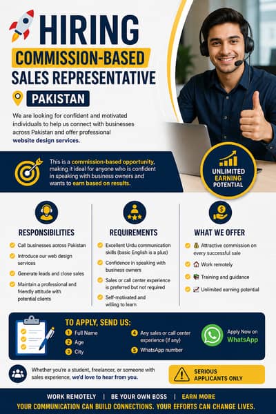 Hiring Commission-Based Sales Representative (Pakistan)