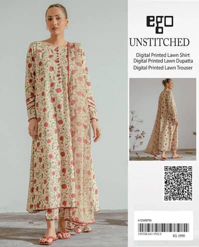 unstitched Printed lawn suit for women with floral Design