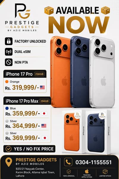 iPhone 17 Pro & 17 Pro Max 256GB Orange Silver Blue