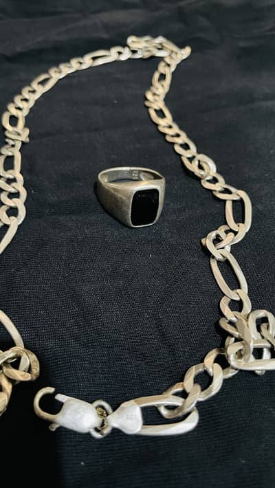 Silver (chandi) Italian chain & silver black stone ring