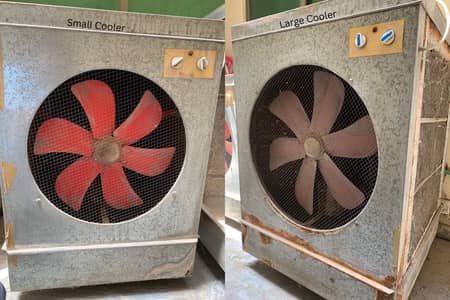 2 Used Lahori Room Coolers – Fan & Water Motor Working–Good Condition