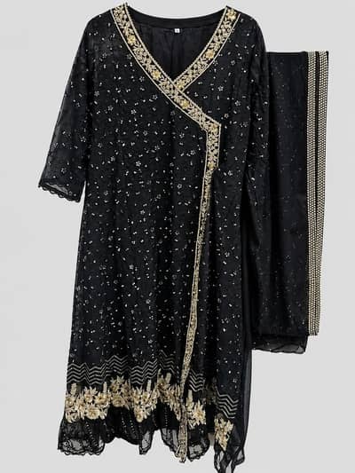 Elegant Black Embroidered 2 Piece Party Wear Dress