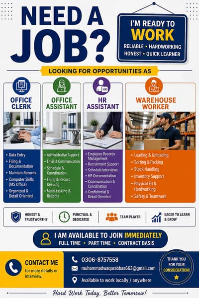 Office Clerk, Office Assistant & Warehouse Assistant