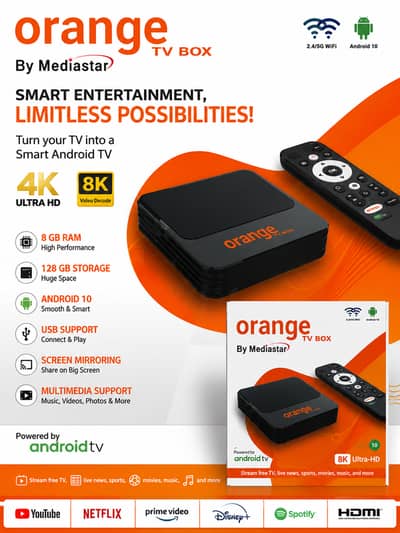 Orange TV Box | 8GB RAM • 128GB Storage • Android 10