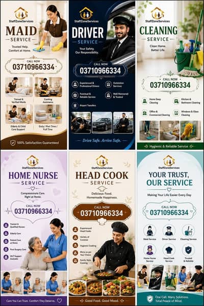 Maid | Helper | Nurse | Chef | Babysitter | Nanny | Driver | Caregiver