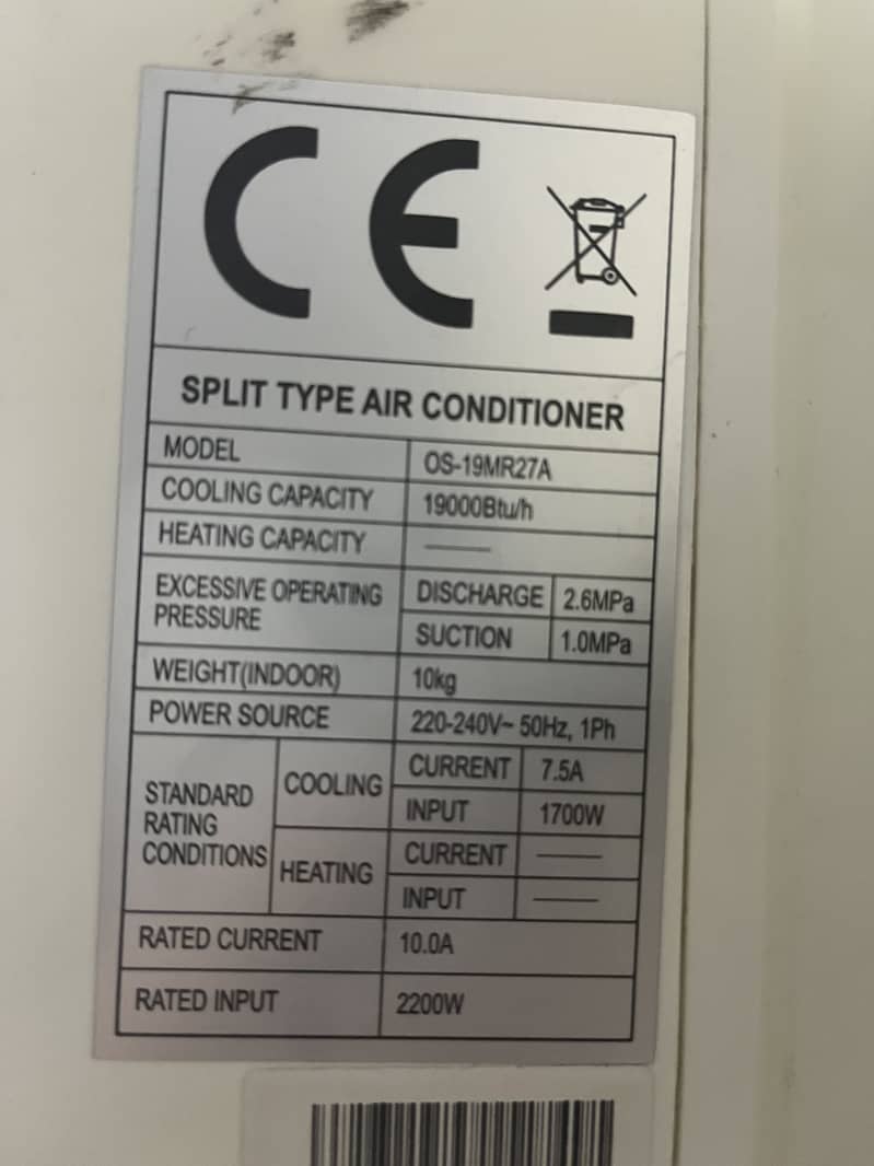 Orient 1.5 ton split Ac 4
