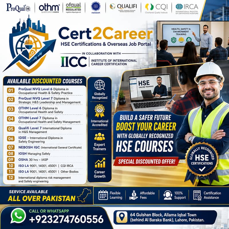 Health & Safety Courses | NEBOSH IGC | IOSH | CQI IRCA | Lahore 0