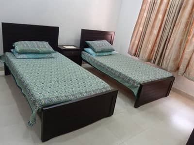 Pair of Wooden Single Beds with Mattresses for Sale