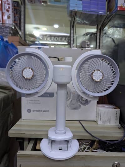 Portable Rechargeable Desk Fan with Clip - Dual Head