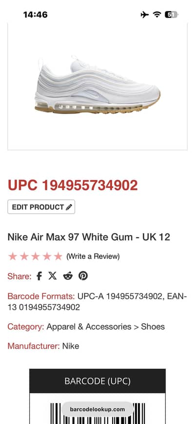 Nike AirMax 97 White gum
