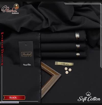 Original Pasha Premium Soft Cotton Unstitched Suit For Men - Jet Black