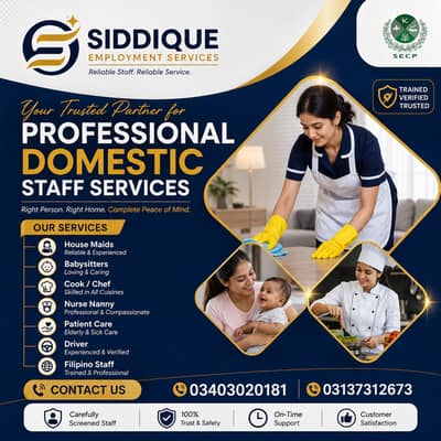 We Provide All Domestic Staff House Maids Driver Cook Chef Babysitters