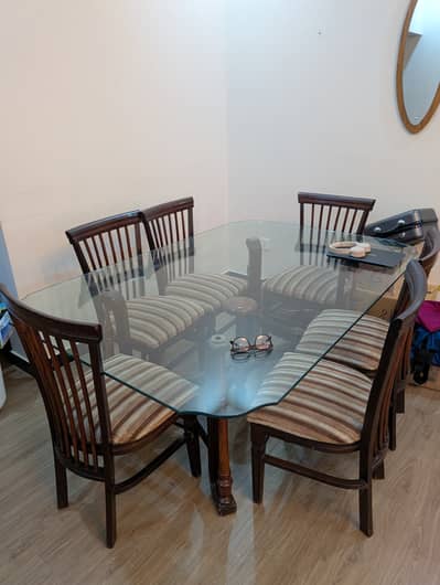 Elegant Wooden Dining Set with Glass Top