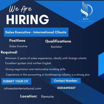 Sales Executive Required – International Clients (SATS International)