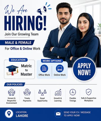 We are hiring male female for office and online work.