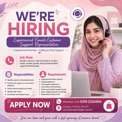 Customer Support Job Only Experienced Female Required in Karachi