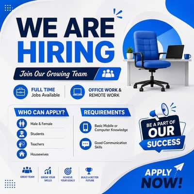 We are hiring male female for office and online work.