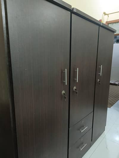 3 Door Wooden Cupboard with Drawers – Good Condition