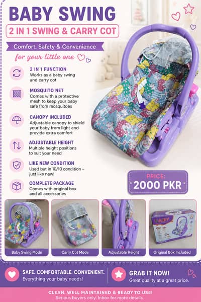 Baby Swing & Carry Cot (2-in-1) – Like New!