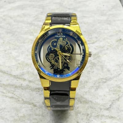 Men's Chronograph Watch Golden Stainless Steel 34mm Blue Dial
