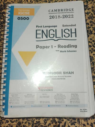 Cambridge IGCSE English Paper 1 with marks scheme