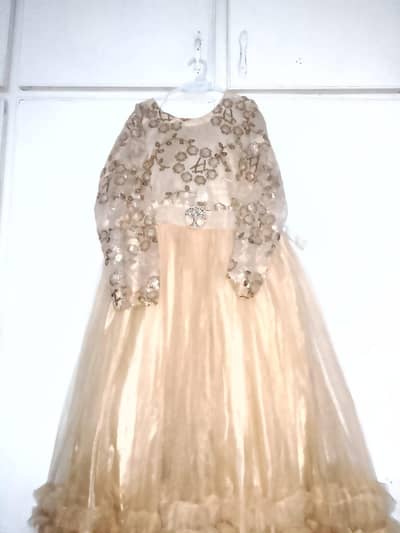 skin golden color maxi net with silk trouser and dupatta