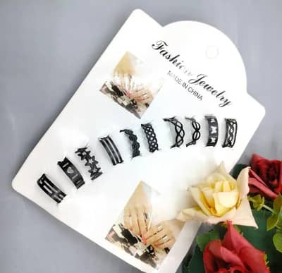 10-piece adjustable black ring set for women       delivery available