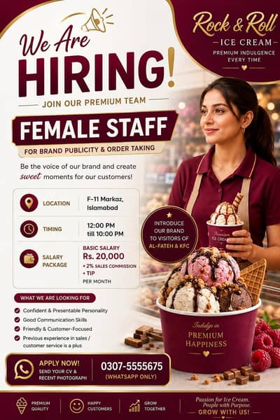 Female staff required for brand promotion and order taking