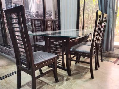 6 Seater Wooden Dining Table Set - Good Condition