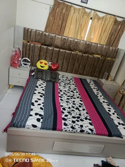 king size bed with mattress and side tables lamination gloss