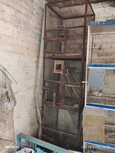 Parrot cages one 3 floor cage, and 1 folding cage with partition