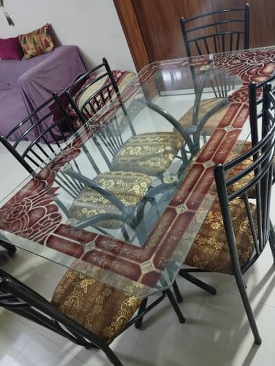 iron rod dinning table with 6 chairs for sale