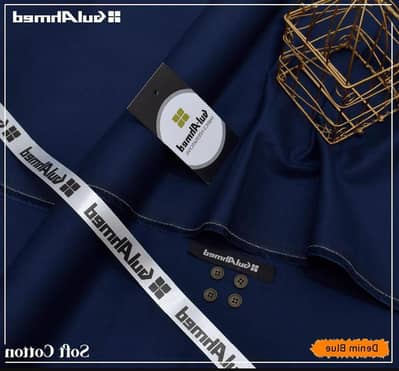 premium soft cotton unstitched suit for men- Denim blue